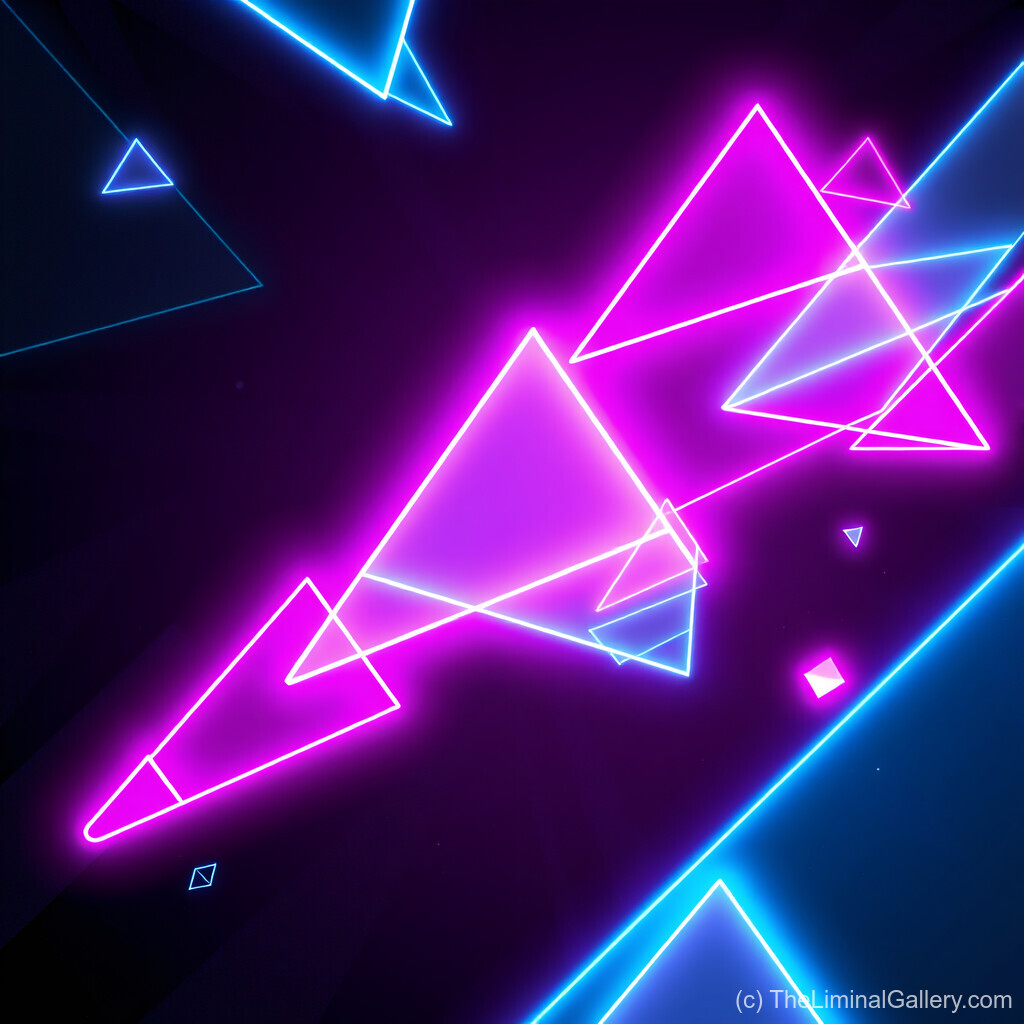 A fragmented design of glowing neon patterns, pulsing with the electric energy of 80s synthwave culture.